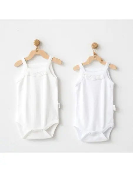Pack of 2 Sleeveless bodysuits 100% cotton Beige/White