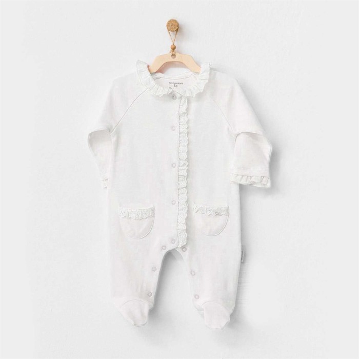 Grenouillère Blanche 0-3 mois 100% Coton - Fille