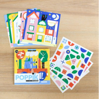 Poppik Stickers 6 Cartes + 96 Gommettes La ville (2ans et +)