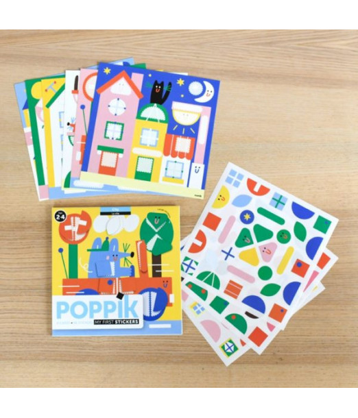 Poppik Stickers 6 Cartes + 96 Gommettes La ville (2ans et +) 2