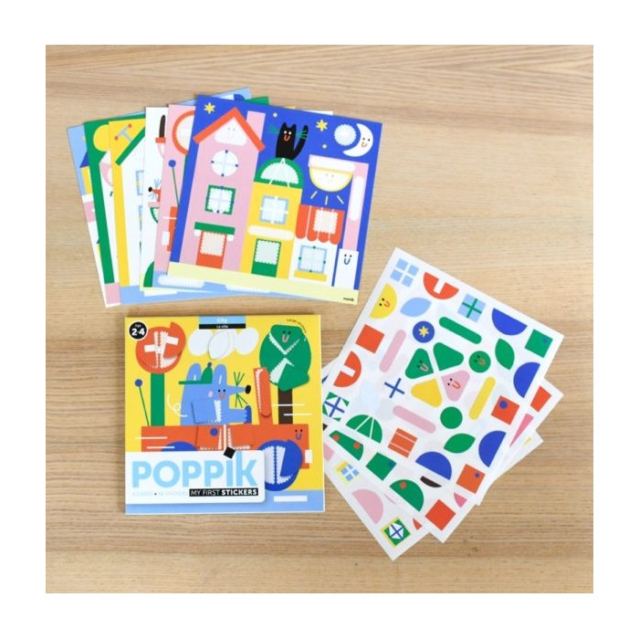 Poppik Stickers 6 Cartes + 96 Gommettes La ville (2ans et +)