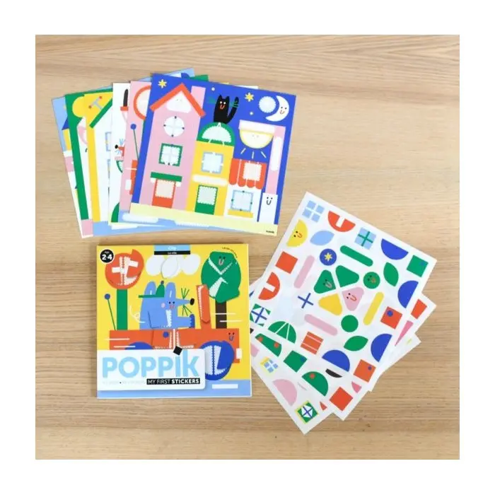 Poppik Stickers 6 Cartes + 96 Gommettes La ville (2ans et +)
