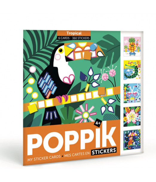 Poppik stickers 6 cartes + 360 stickers tropical (4-8 ans)