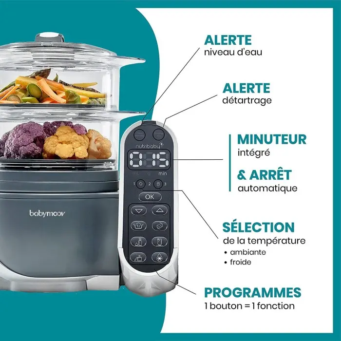 Robot Cuiseur À Vapeur Nutribaby (+) pour Bébé Gris Babymoov