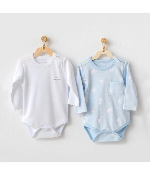 Pack of 2 long-sleeved body, 100% cotton, blue