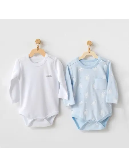 Pack of 2 long-sleeved body, 100% cotton, blue