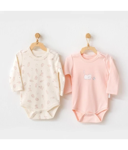 Pack of 2 long-sleeve bodysuits 100% cotton, kitten