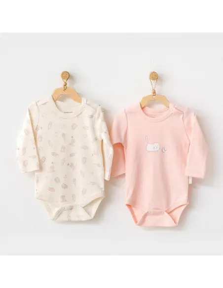 Pack of 2 long-sleeve bodysuits 100% cotton, kitten
