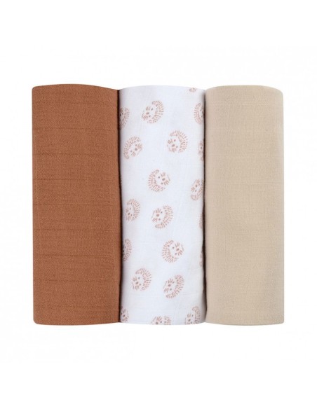 Lot de 3 langes en coton Hérisson marron Beaba