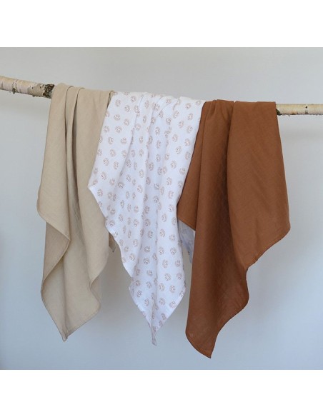 Lot de 3 langes en coton Hérisson marron Beaba