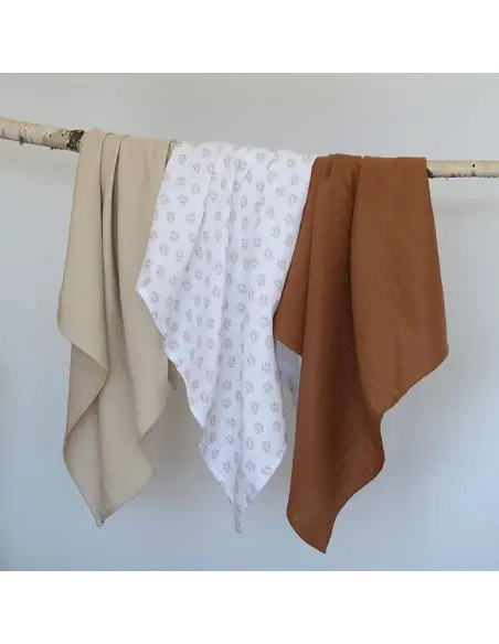 Lot de 3 langes en coton Hérisson marron Beaba