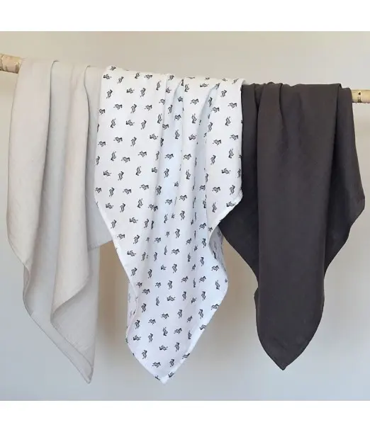 Lot de 3 langes en coton Savane gris Beaba 2