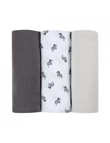 Lot de 3 langes en coton Savane gris Beaba