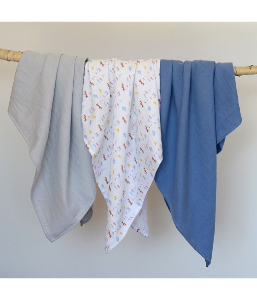 Lot de 3 langes en coton Paris bleu Beaba 2