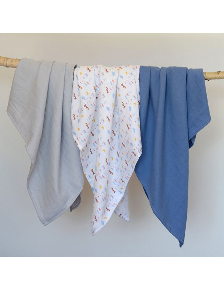 Lot de 3 langes en coton Paris bleu Beaba