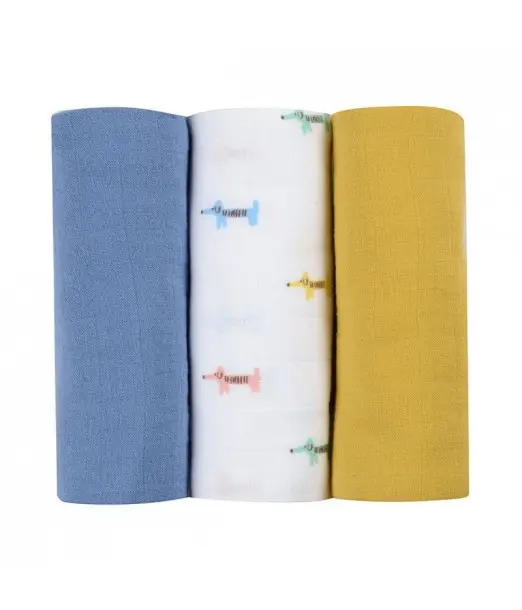Lot de 3 langes en coton Teckel beige Beaba