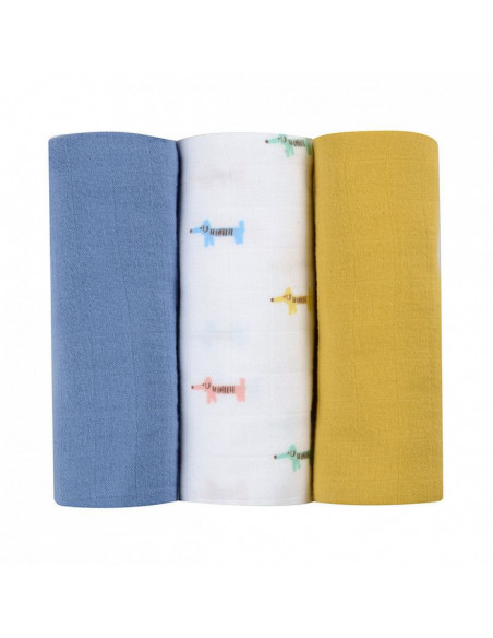 Lot de 3 langes en coton Teckel beige Beaba