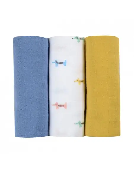 Lot de 3 langes en coton Teckel beige Beaba