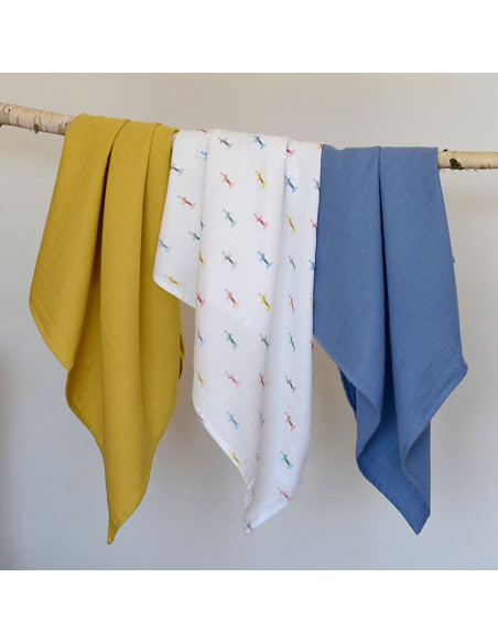 Lot de 3 langes en coton Teckel beige Beaba