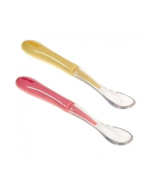 Pink and yellow silicone spoon