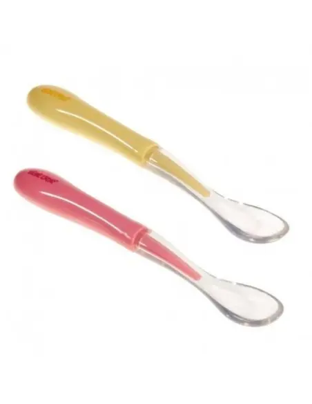 Pink and yellow silicone spoon