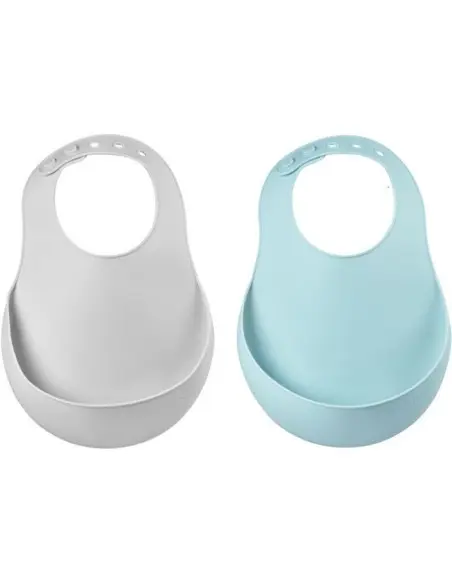 Lot de 2 Bavoirs en silicone Bleu Béaba