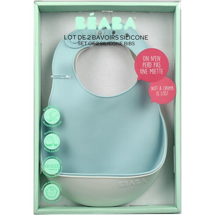 Lot de 2 Bavoirs en silicone Bleu Béaba