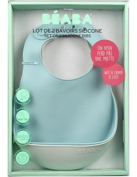 Lot de 2 Bavoirs en silicone Bleu Béaba