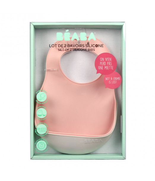 Lot de 2 Bavoirs en silicone Rose Béaba 2