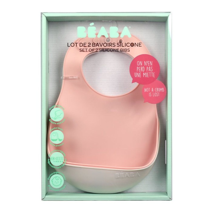 Lot de 2 Bavoirs en silicone Rose Béaba