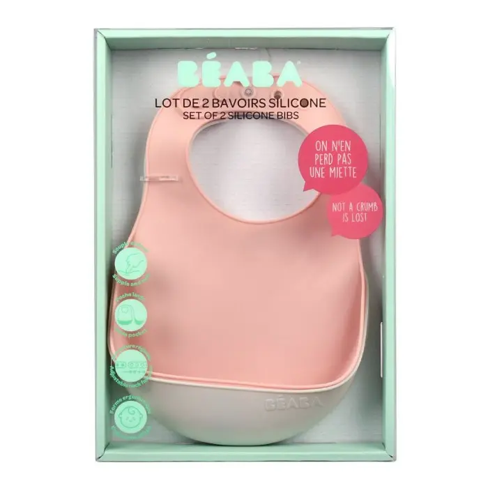 Lot de 2 Bavoirs en silicone Rose Béaba