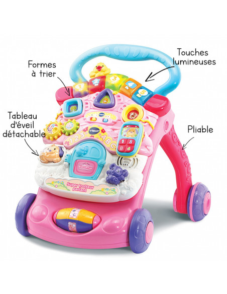 Super Trotteur Parlant 2en1 Rose 9-36 mois Vtech