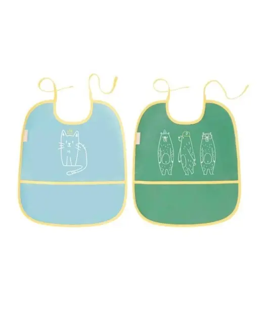 Lot de 2 Bavoirs Bleu/Vert Badabulle