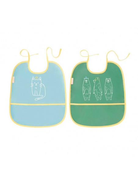 Lot de 2 Bavoirs Bleu/Vert Badabulle