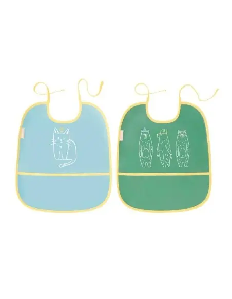 Lot de 2 Bavoirs Bleu/Vert Badabulle