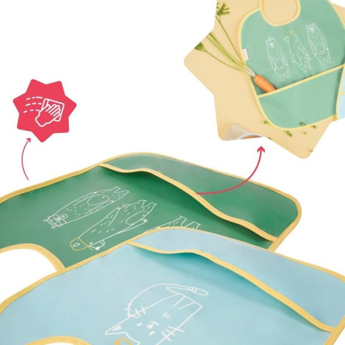 Lot de 2 Bavoirs Bleu/Vert Badabulle