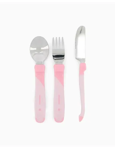Set of 3 stainless steel cutlery Pink Twistshake