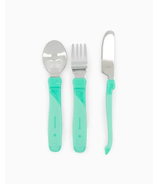 Twistshake set of 3 stainless steel green cutlery