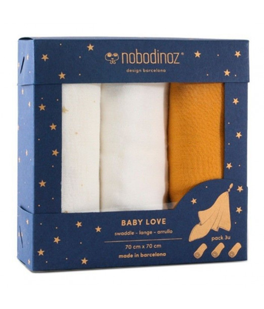 Boîte de 3 langes Baby Love Night Moutarde Nobodinoz -