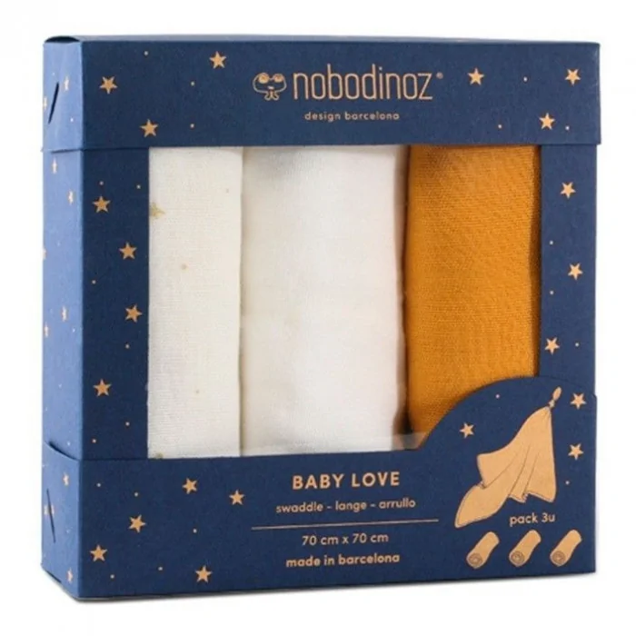 Boîte de 3 langes Baby Love Night Moutarde Nobodinoz -