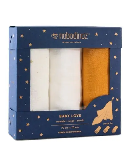 Boîte de 3 langes Baby Love Night Moutarde Nobodinoz -