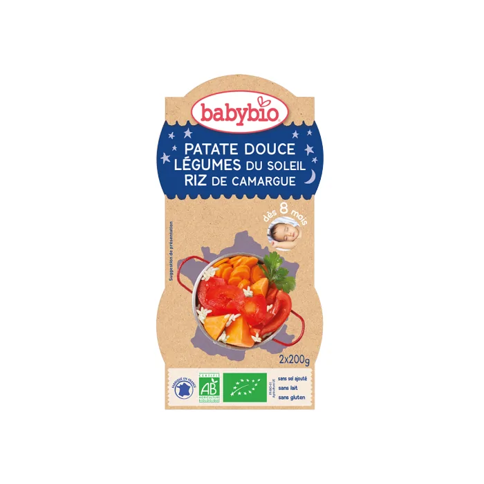 Babybio Patate Douce Légumes Riz De Camargue 2x220g 8m+ -