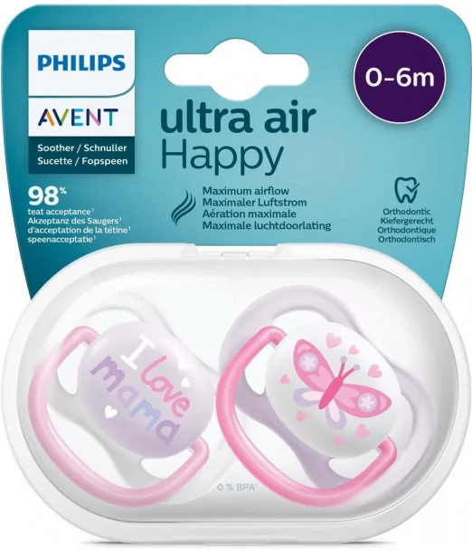 Sucette Avent Natural Ultra Air Happy 0-6mois Rose - Avent Maroc