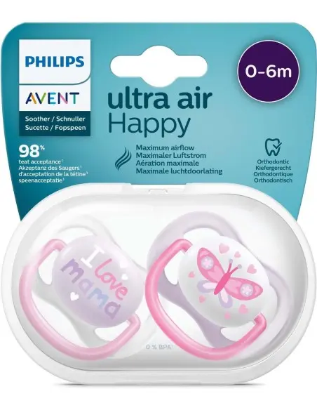 Avent Natural Ultra Air Happy pacifier from 0 to 6 months - Mama/Butterfly