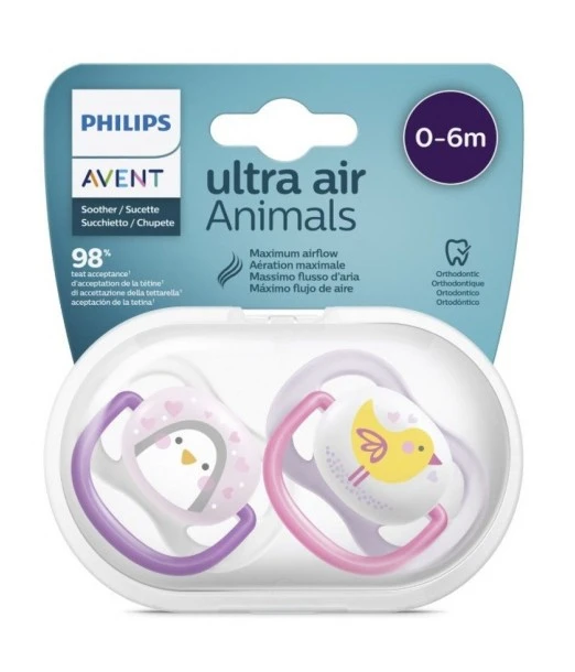 Avent Natural Ultra Air Animals pacifier from 0 to 6 months pink