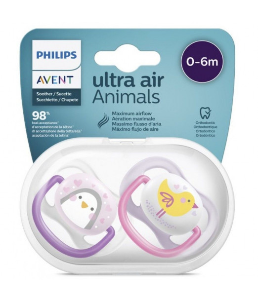 Sucette Avent Natural Ultra Air Animals 0-6mois Rose - Avent