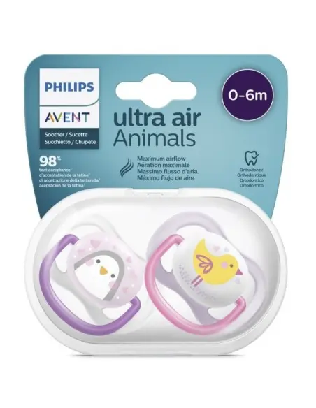 Avent Natural Ultra Air Animals pacifier from 0 to 6 months pink