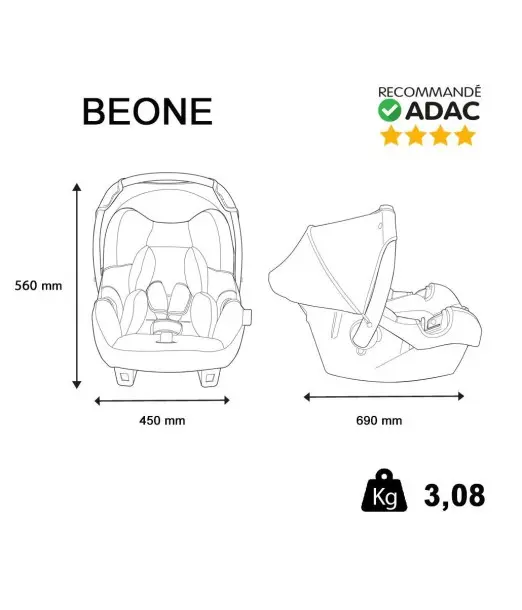 Siège auto Beone Groupe 0+ (0-13kg) Nania Access - Gris - Maroc 2