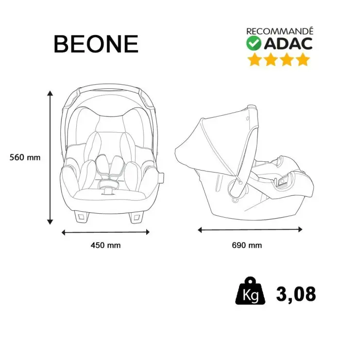 Siège auto Beone Groupe 0+ (0-13kg) Nania Access - Gris - Maroc