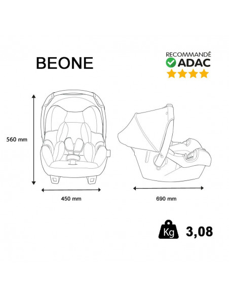 Siège auto Beone Groupe 0+ (0-13kg) Nania Access - Gris - Maroc